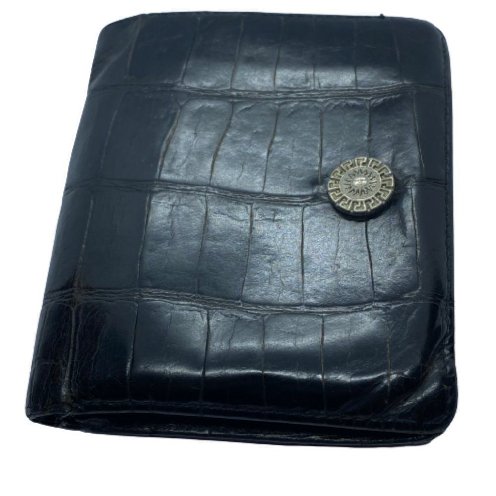 Authentic Gianni Versace Black Croc Embossed Leather Bifold Wallet **FLAWS**